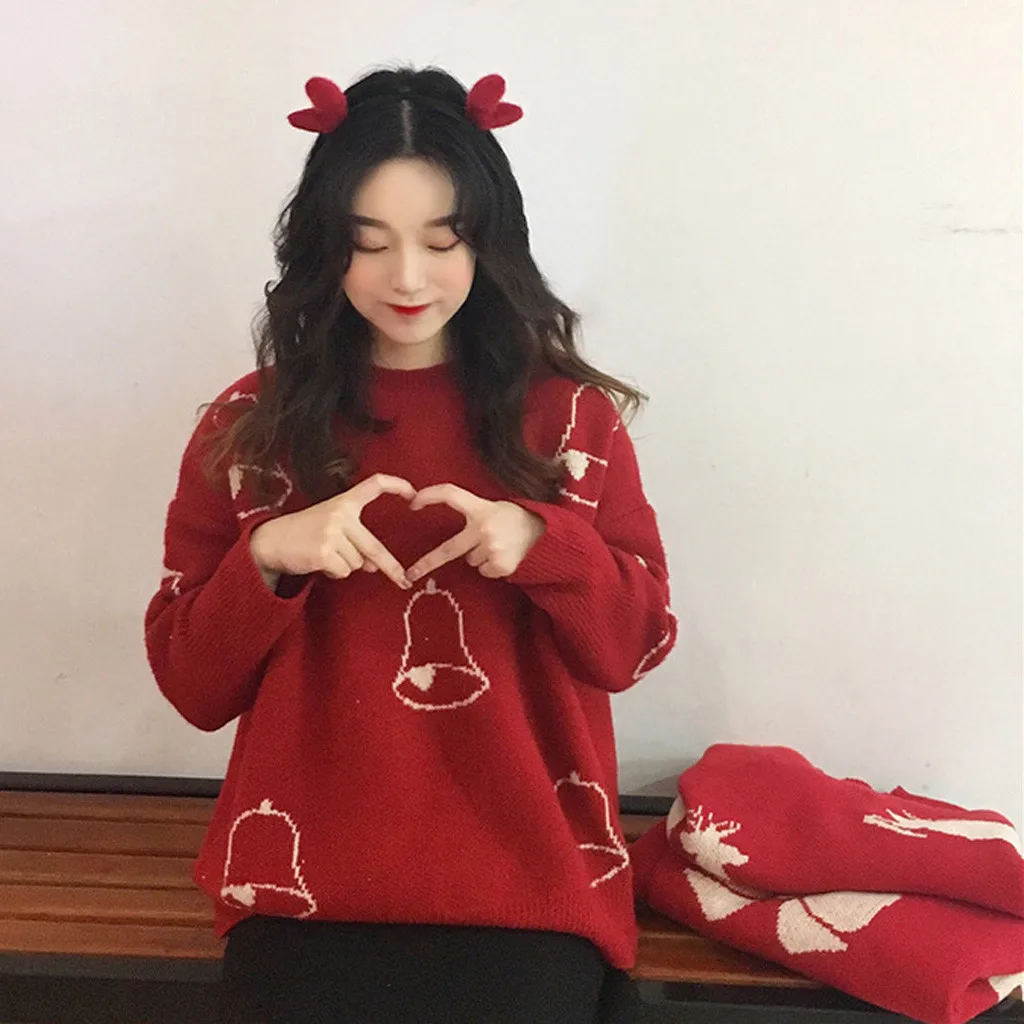 Christmas Women Sweater Santa Claus Reindeer Printed O-neck Long Sleeve Women Pullovers Winter Jumpers Knitwear Sweater