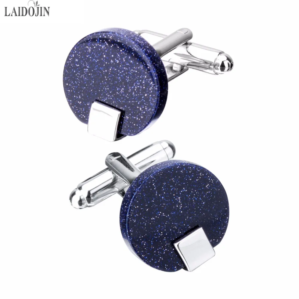 LAIDOJIN High Quality Cufflinks for Mens Shirt Cuff buttons Round Blue Star Stone Cuff link Men Jewelry Wedding Gift