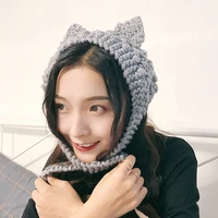 korea cat ear wool hats sweet cute protection ear skullies satin knitted thicken keep warn girls beanies headdress autumn winter