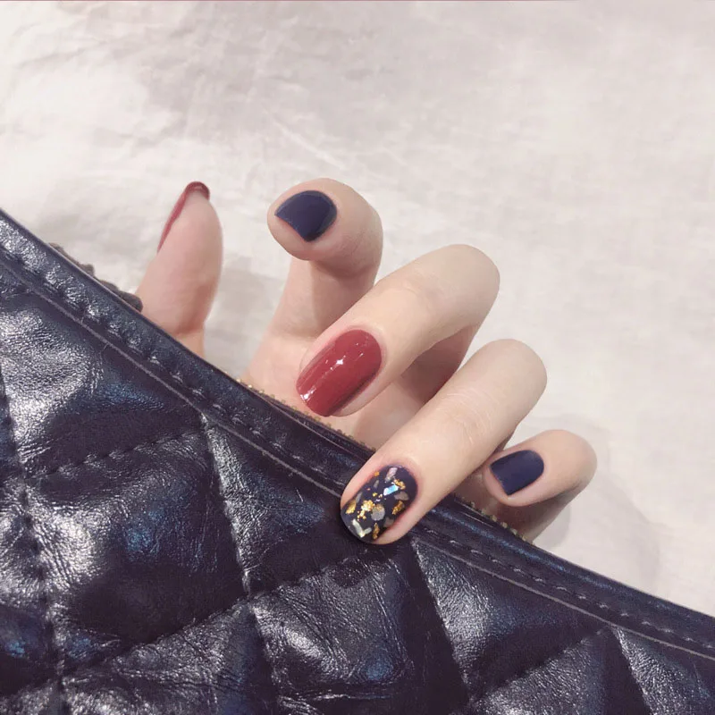 24 шт. полное покрытие квадратные нажимные ногти фиолетовая Золотая фольга