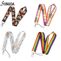 LGBT Rainbow Heart Webbing Lanyard Neck Straps For Phone Charms Gay Pride Keychains Holder Key Card Badge Keycord Accessories