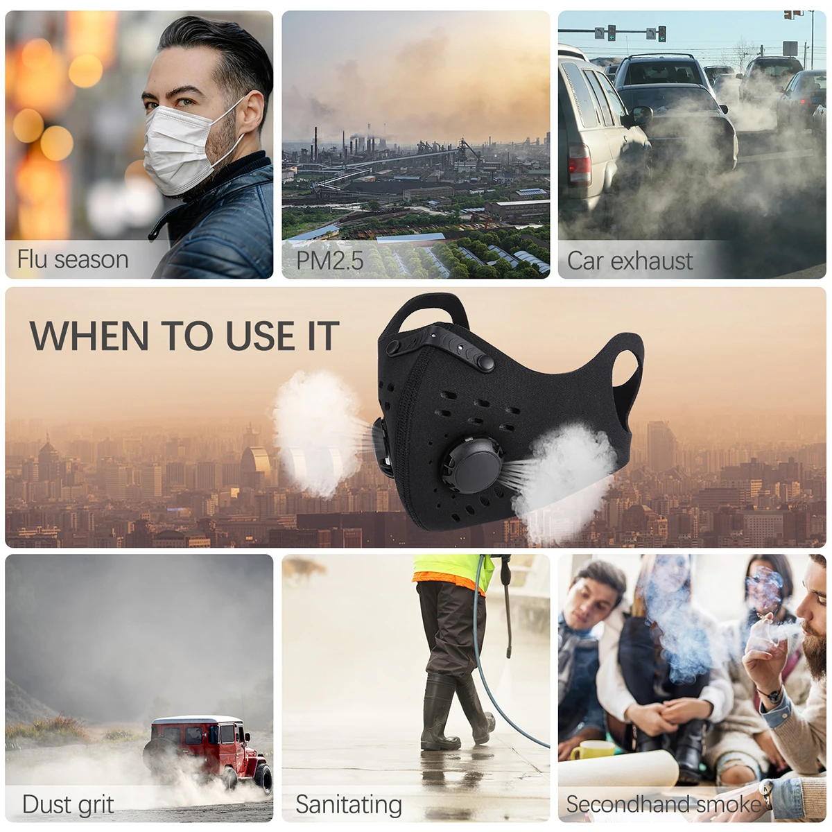 TOMSHOO Спортивная маска для лица с 5-слойным фильтром из активированного угля от