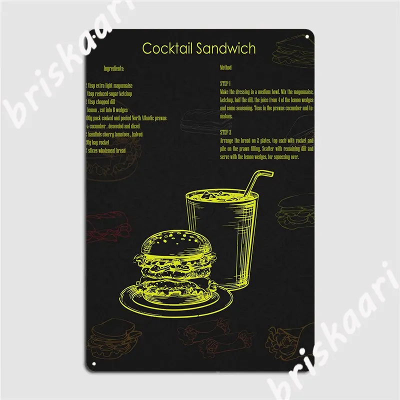 

Cocktail Sandwich Metal Sign Club Home Living Room Vintage Wall Decor Tin Sign Poster