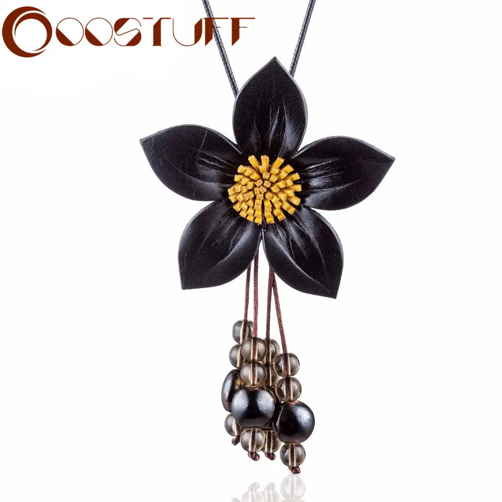 Ожерелья и подвески длинные из натуральной кожи с цветами Винтажные Ювелирные
