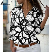 plus size women fashion leisure shirt long sleeve circle print blouse lepal collar basic tops 2022 spring casual shirts clothing