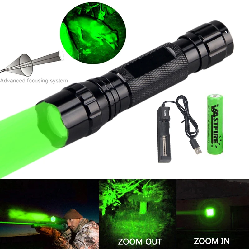 Tactical Zoom Rote LED Predator Taschenlampe Jagdlicht & Grün Laser Punkt Kit 