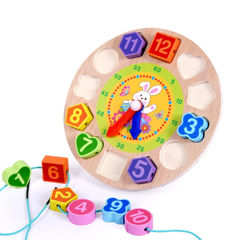 Colorful DIY Assemble the Clock Baby Wooden toys alarm children Cartoon Animal Model Digital String Early Education | Игрушки и хобби