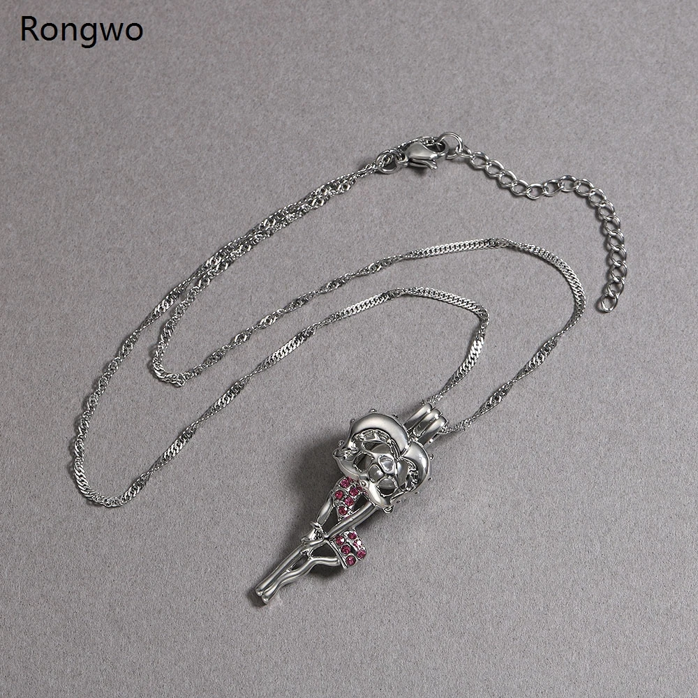 

Cartoon Betty Boop Pearl Necklace Stainless Steel Silver Color Cage Pendant Necklaces Classic Animation Jewelry For Women Kids