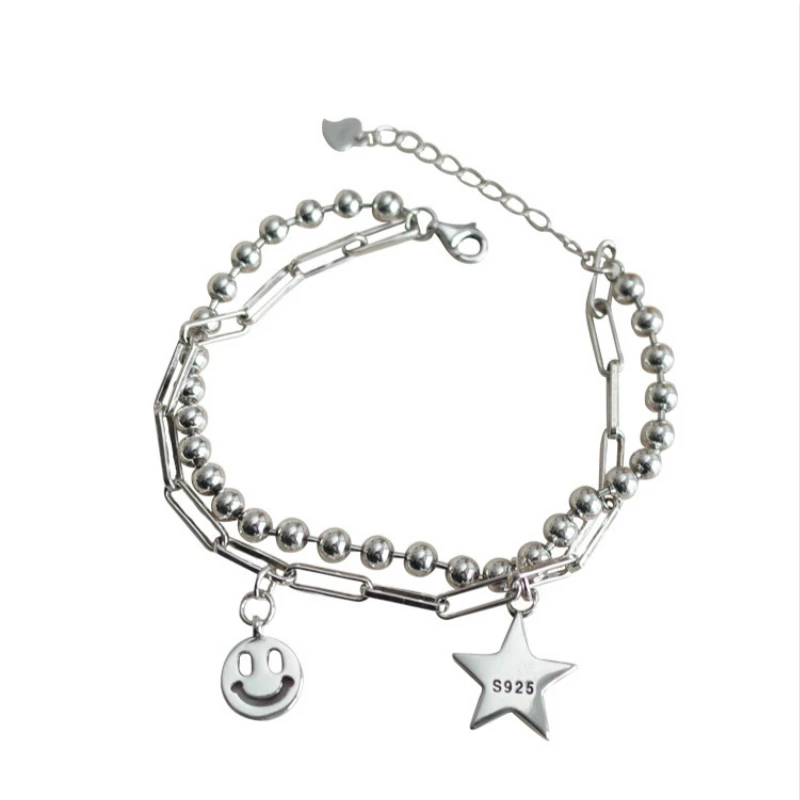 

Retro Old Face Smiley Bracelet for Women Hip-Hop Personality Geometric Chain Classic Simple Spring Clasp Fine Jewelry 2021 Gifts