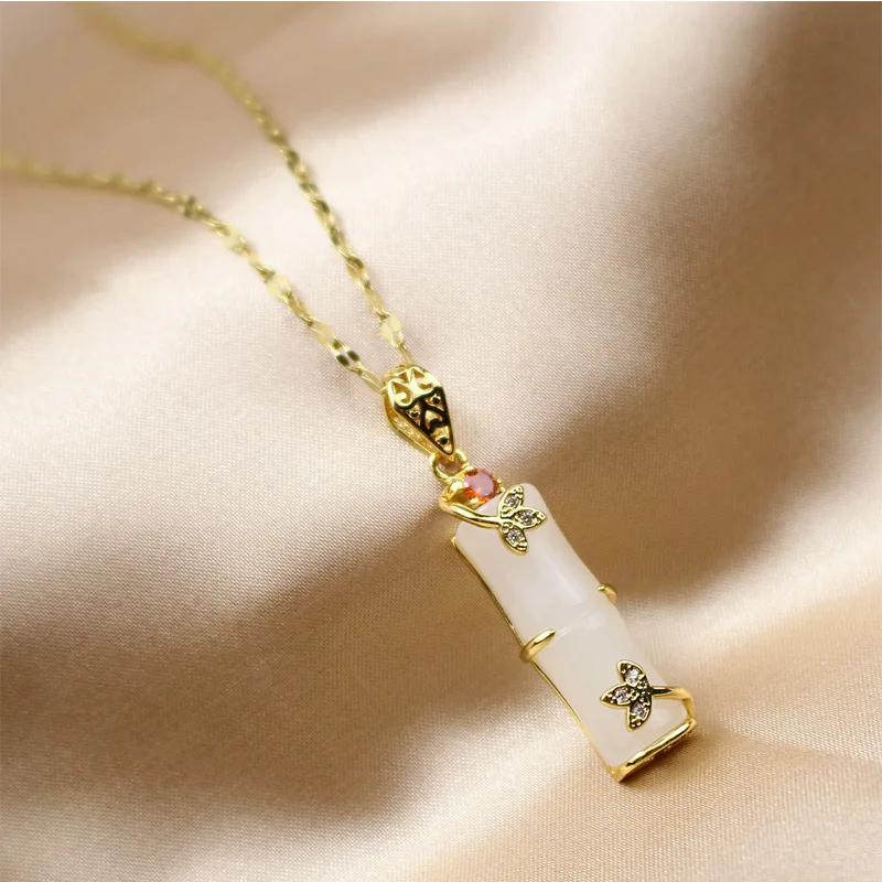 

Korean version of 18K golden bamboo necklace female retro cold wind niche simple clavicle chain female temperament net red penda