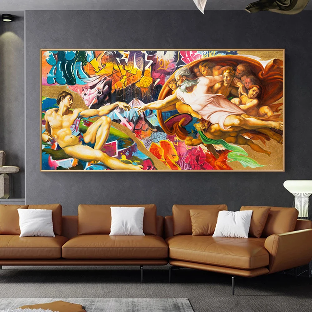 

Creation of Adam Graffiti Art Canvas Painting Posters and Prints Hand To Hand Street Wall Art Living Room Home Decor Pictures