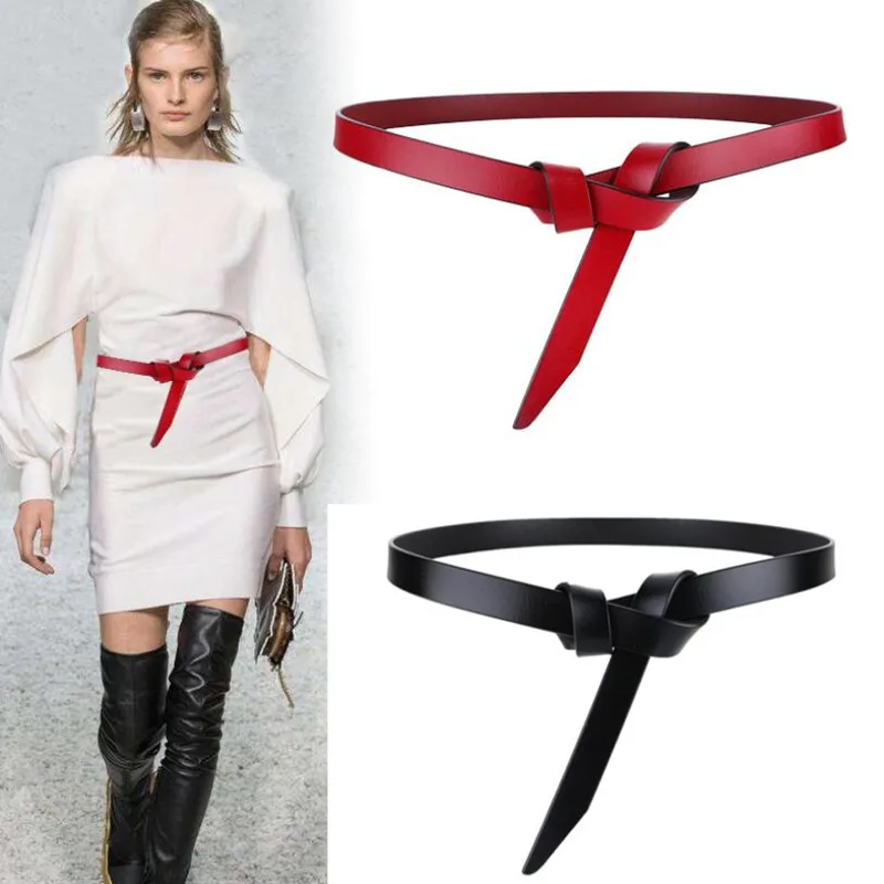 High Quality Long Waist Belts Fashion Women Soft Real Leather Knotted Strap Belt Luxury Lady Dress Coat Waistbands Accessories