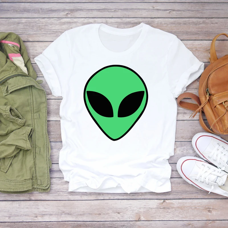 

Women 2020 Cartoon Alien Printing Kawaii Print Female Ladies Womens Tee T-Shirt Summer Shirt T-shirts Top T Graphic