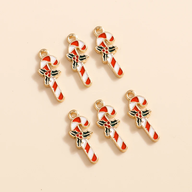 10 шт. 6*17 мм эмалированные Рождественские Подвески в виде конфет и тростника для