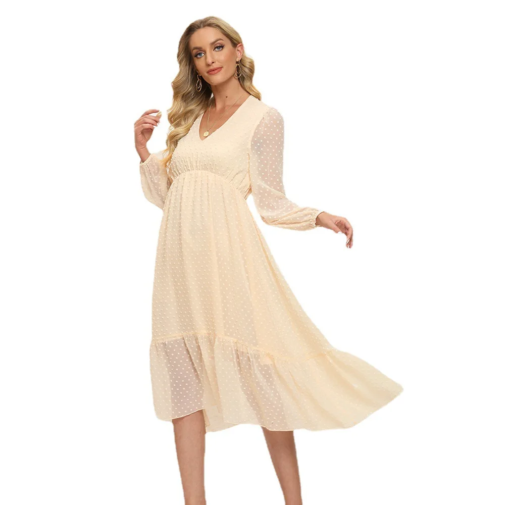 

2021 Trend Ruffles Long Sleeve Dress Vintage Mid-calf Ladies Frocks for Women Casual Empire Folds Plus Size Dresses Vestidos