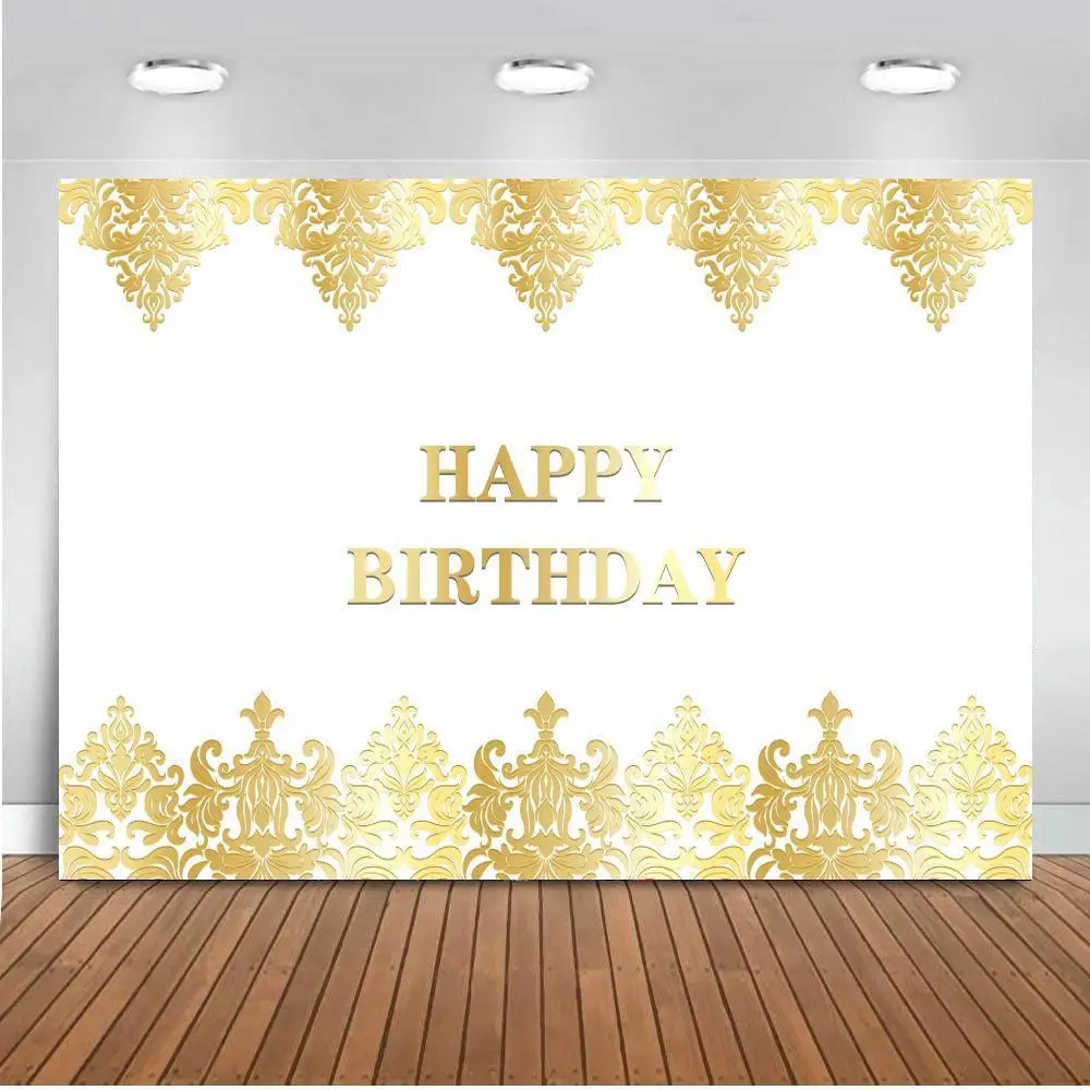 

Custom Happy Birthday Background for Party Decoration Golden Sequin Wreath Flowers Rose Backdrop Dots Girl Birthday Banner Props