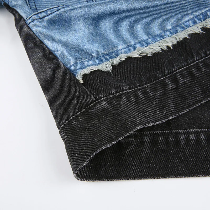 

Denim Jacket Casual Women's 2020 Autumn New Lapel Three Buttons Street Fashion Stitching Raw Edge Cropped Top Streetwear