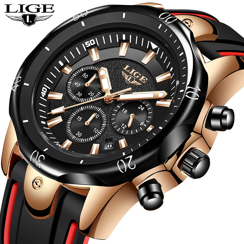 Часы наручные LIGE Мужские кварцевые модные спортивные брендовые Роскошные