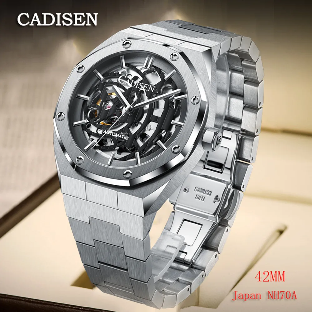 CADISEN New Fashion Brand Stainless Steel Men's Automatic Watches Men Mechanical Wristwatch Japan NH70A Watches Reloj Hombre