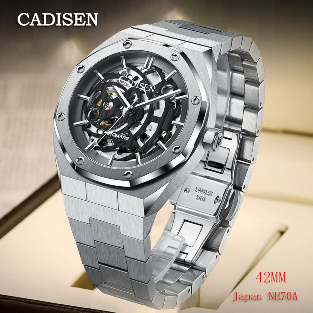 

CADISEN New Fashion Brand Stainless Steel Men's Automatic Watches Men Mechanical Wristwatch Japan NH70A Watches Reloj Hombre
