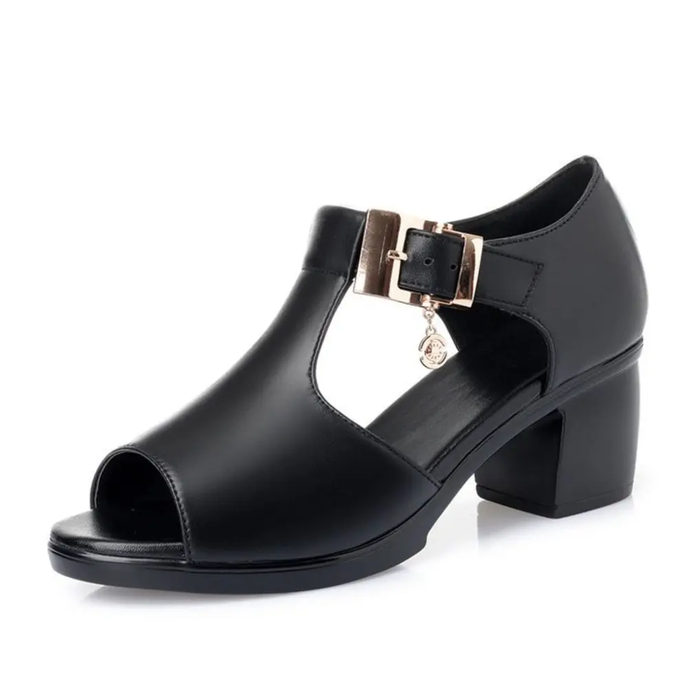 

Sandals Women's 2021 New Large Thick Heel Middle Heel Anti Slip Fish Mouth Summer New Fashion Mom Shoes Platform Shoes
