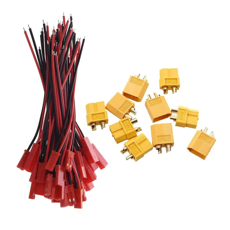25 Комплектов аксессуаров: 20 комплектов RC Plane 2 Pin JST Штекер кабель провода 22AWG и 5 XT60 T