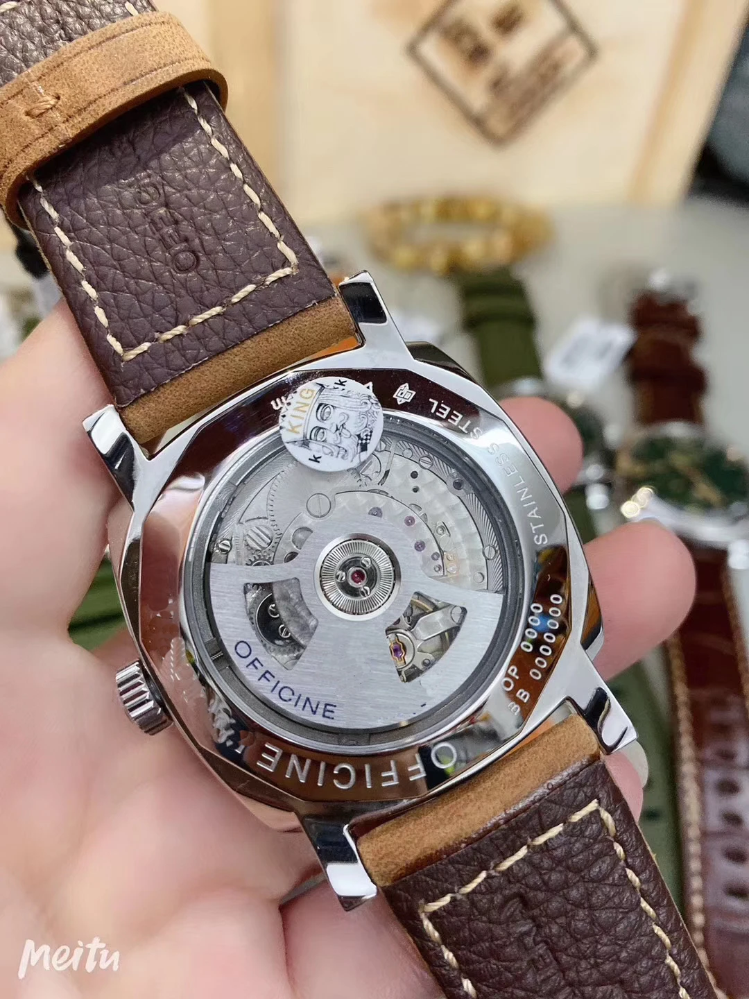 

Classic New Men Automatic Mechanical Stainless Steel GMT Brown Leather Green Rubber Watch 1950 Luminous Sapphire 44mm Date