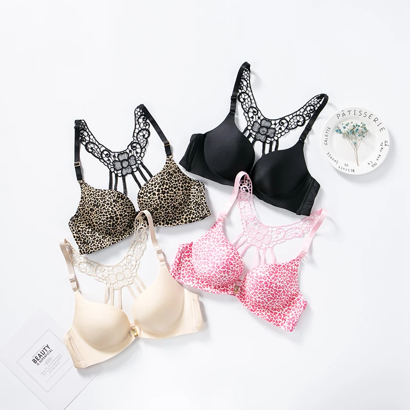 

Sexy Leopard print Lingerie Fashion Front Buckle Women Bra 3/4 Cup Lace Push Up Female Bralette Comfort Wireless Girl Brassiere