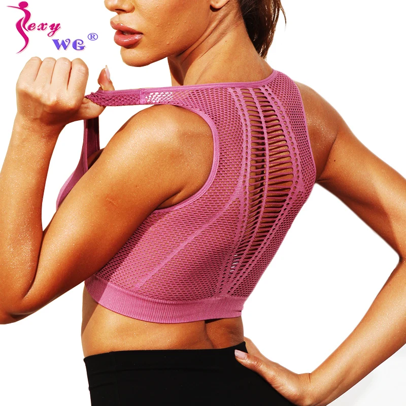 

SEXYWG Solid Sports Top Yoga Bras Women Running Vest Sports Bra With Zipper Mesh Sportswear Fintness Gym Shirt Push Up Underwear
