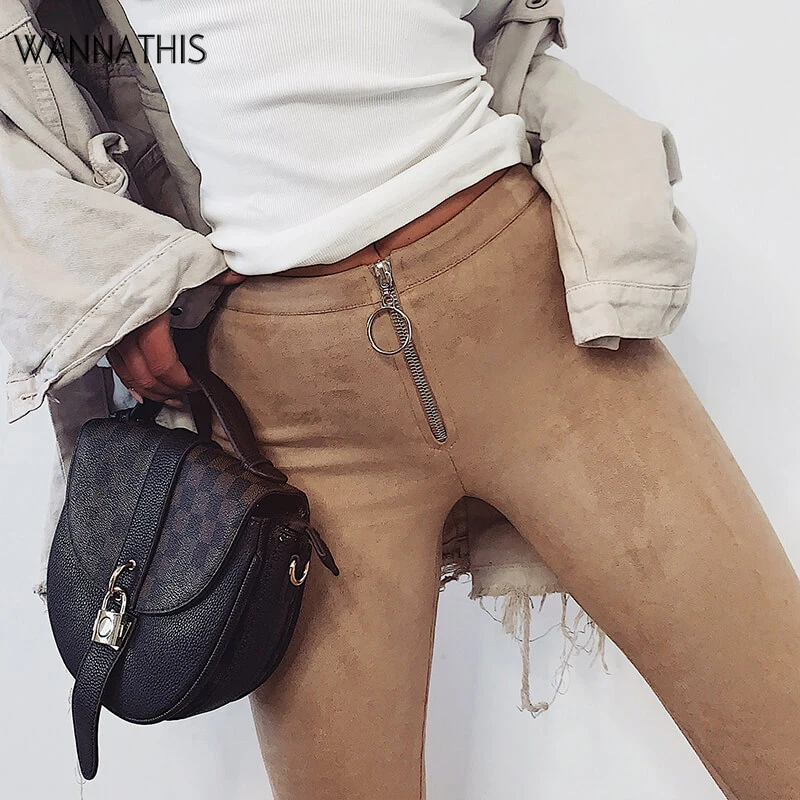 WannaThis/абрикосовые леггинсы с застежкой спереди женские облегающие брюки