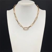 casual gold color plating clear stone decorated chain link necklace for women girl elegant gorgeous jewelry accessory
