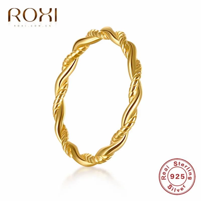 Женское серебряное кольцо ROXI маленькое золотистого цвета скрученный из