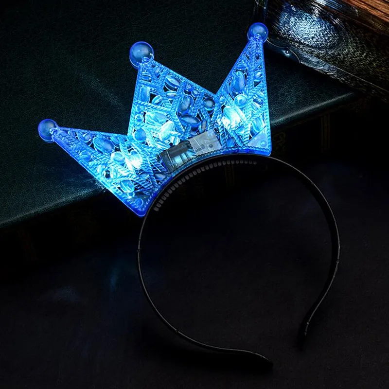 hollow out blue Светодиодный светящийся светильник, тиара, корона, головная повязка королевской принцессы, светящиеся аксессуары для волос для детей, взрослых, день рождения, вечеринки, свадьбы - Цвет: hollow out blue