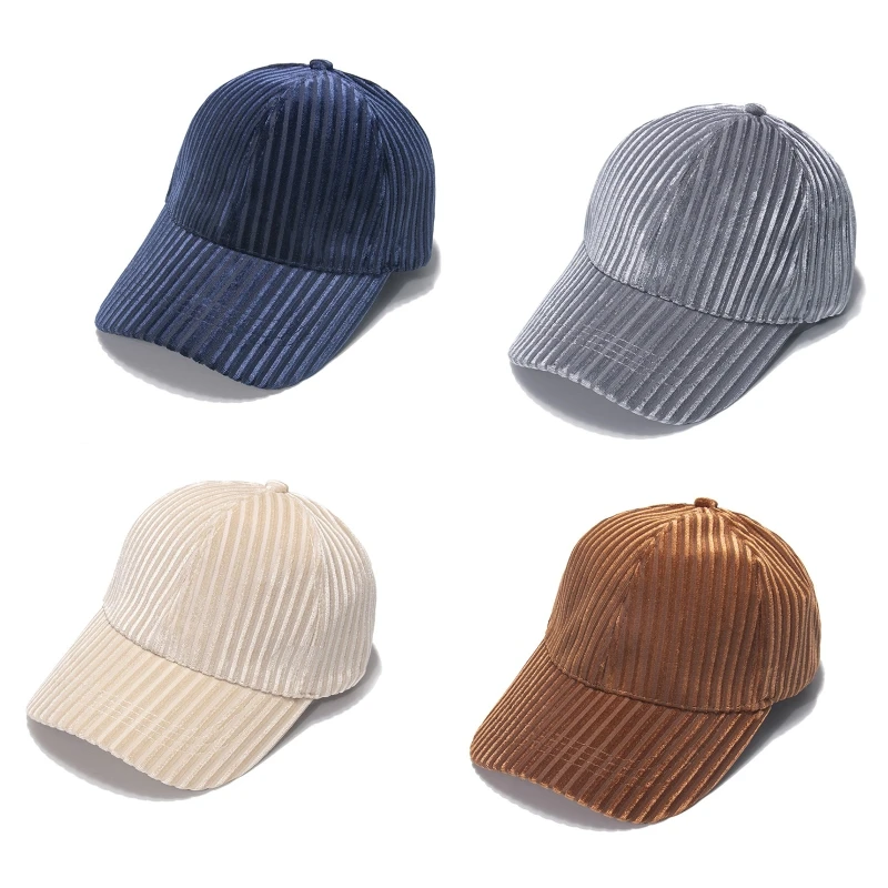 

Women Velvet Ribbed Vertical Striped Baseball Cap Solid Color Adjustable Tie Back Bowknot Outdoor Harajuku Trucker hat