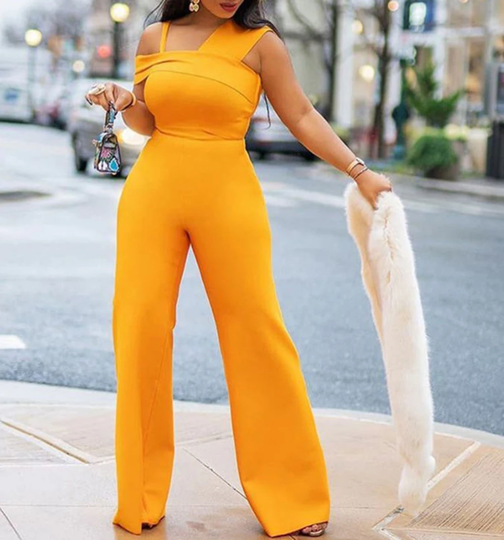 

2021 Womens Unique Orange Dress Fashionable Solid Spaghetti Strap Satin Evening Dresses Bodycon Jumpsuit Gala Gowns Sleeveless