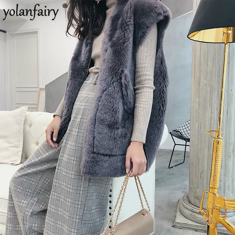 YOLANFAIRY 100% натуральный мериносовый шерстяной меховой жилет Женское зимнее