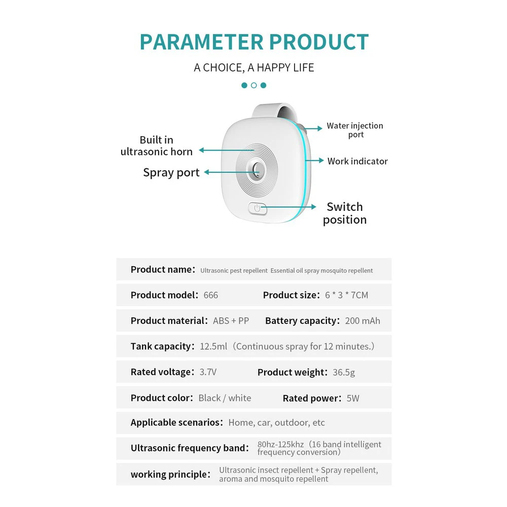 

Ultrasonic Mosquito Repellent Portable Multifunctional Spray Mosquito Repellent USB Rechargeable for Outdoor and Home Use