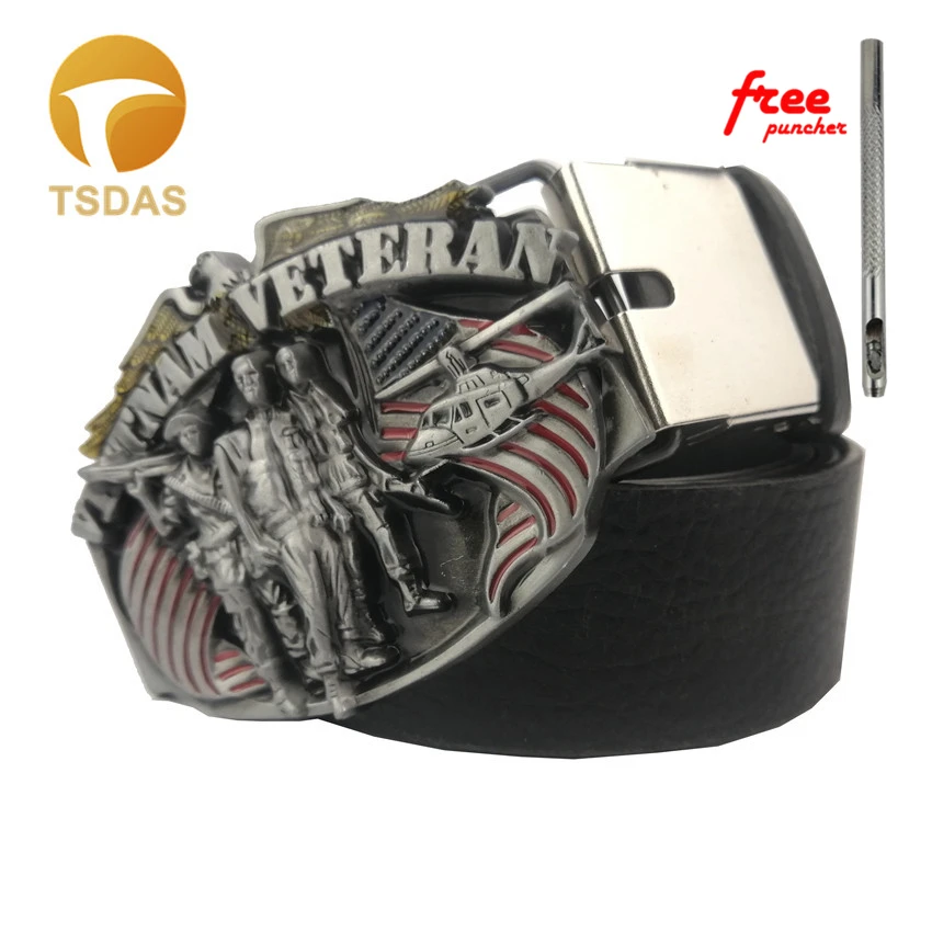 Мужской ремень с пряжкой ширина 4 см серебристый кожаным ремешком для ветеранов