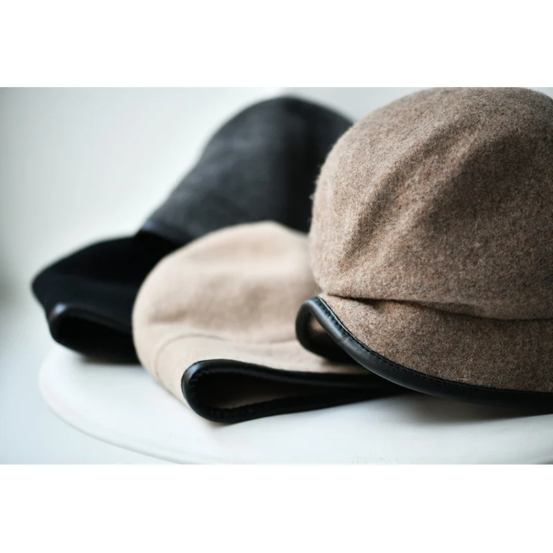 Женская винтажная шапка MICOCO A0831C элегантная кожаная шерстяная раковина в стиле