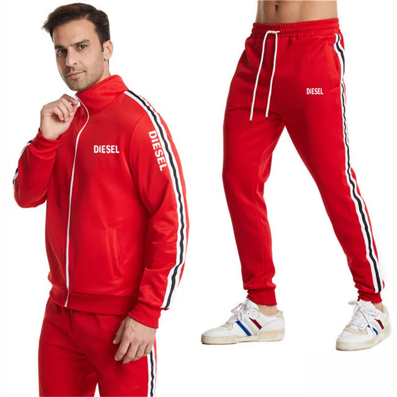 

Spring And Autumn Men's Fashion Two-Piece Suit Men's Contrast Color Matching Stand-Up Collar Zipper Cardigan Casual Sports Suit