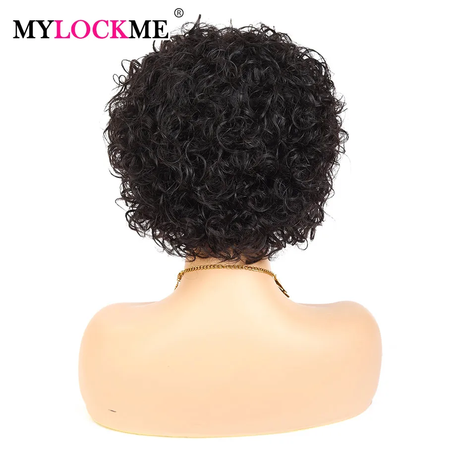 

Curly Human Hair Wig Pixie Cut Women's Hair Brazilian Remy Hair 1b# Color Wig Glueless Machine Made Wig MYLOCKME HAIR
