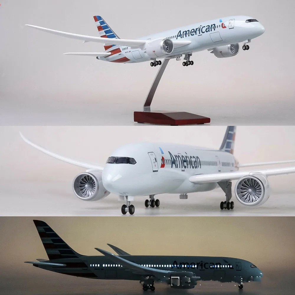 

Kids Toys 43cm 1/130 Scale American Airlines Diecast Air Force Aircraft LED Light Airplane B787 Model For Children