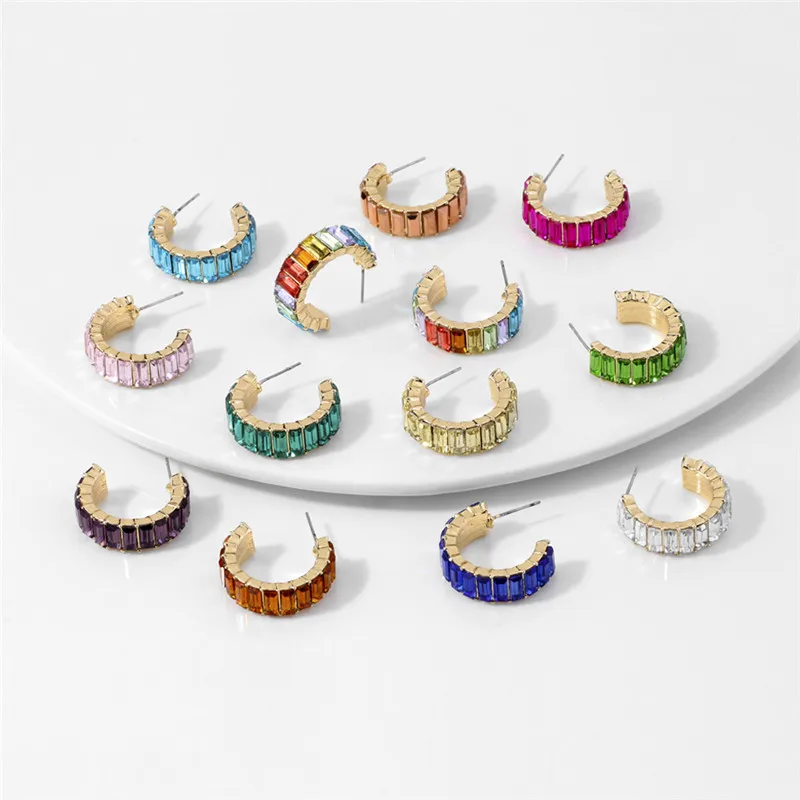 KOMi Bohemia 12 Colors Style Stud Earrings Rhinestone Crystal Sparkling Alloy Stud Earrings for Women Party Jewelry Gift C0104