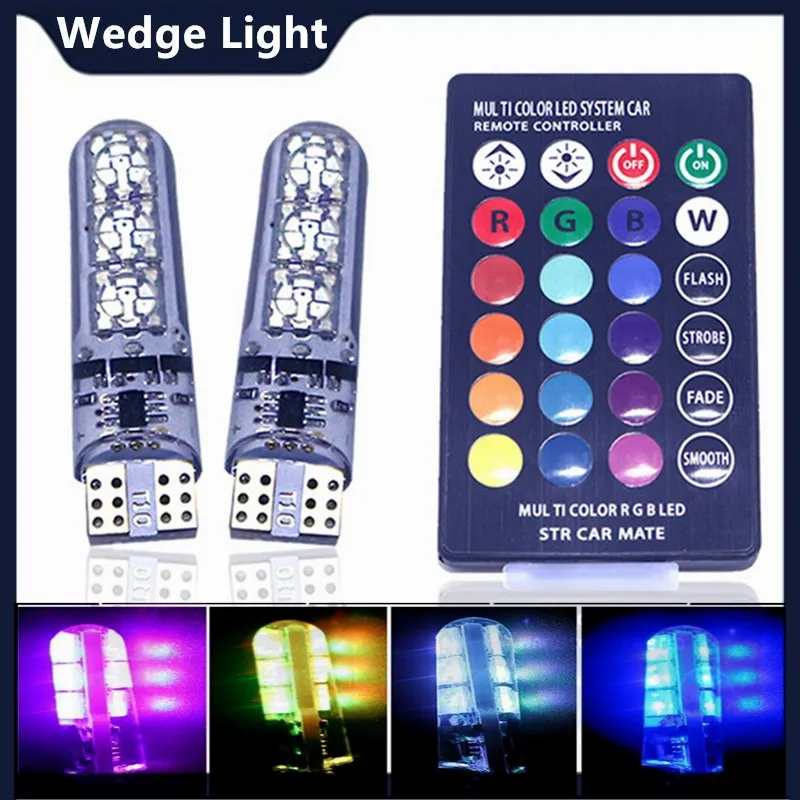 2 шт. Универсальный Автомобильный RGB светодиодный 12V T10 5050 SMD пульт дистанционного