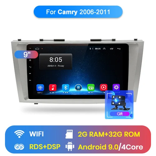 WIFI (2GB 32GB) Junsun V1 Android 9,0 2G+ 32G DSP автомобильный Радио Мультимедиа Видео плеер навигация gps 2 din для Toyota Camry 40 50 2007 2008 без dvd - Цвет: WIFI (2GB 32GB)