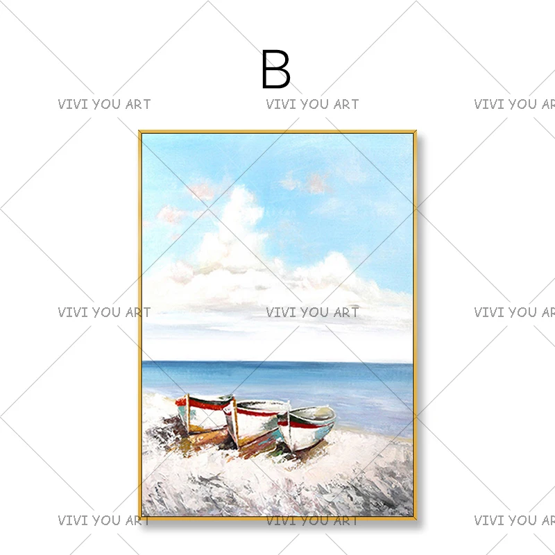 Большой разрисованный вручную абстрактный маслом лодки на холсте 100% ручной