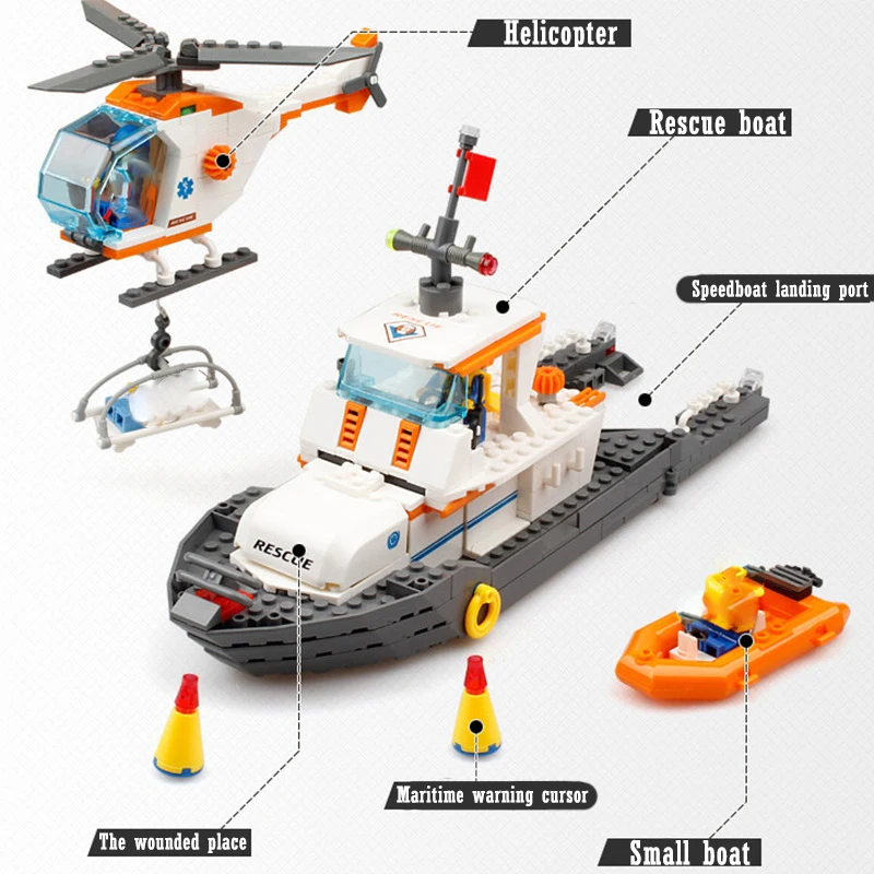 

Police Series Building Blocks Sea Marine Helicopter Speedboat Search Children Puzzle Assembly Bricks Model DIY Toy Boy Gift