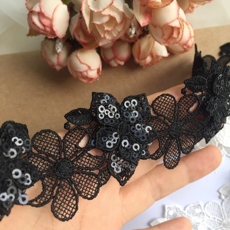 

Sequin Craft Embroidery Water-Soluble Sewing Lace-Applique Long-Neckline Fabric-Cloth Patchwork Trim