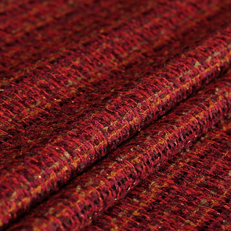 

148CM Wide 450g/M White Red Knitted Tweed Wool Polyester Fabric for Autumn and Winter Clothes Jacket E1387