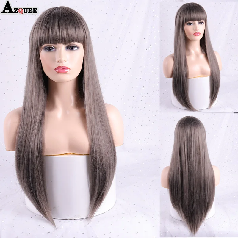 

AZQUEEN Long Black to Brown Ombre Wigs High Density Temperature Synthetic Wigs For Black/White Women Straight Cosplay Wigs